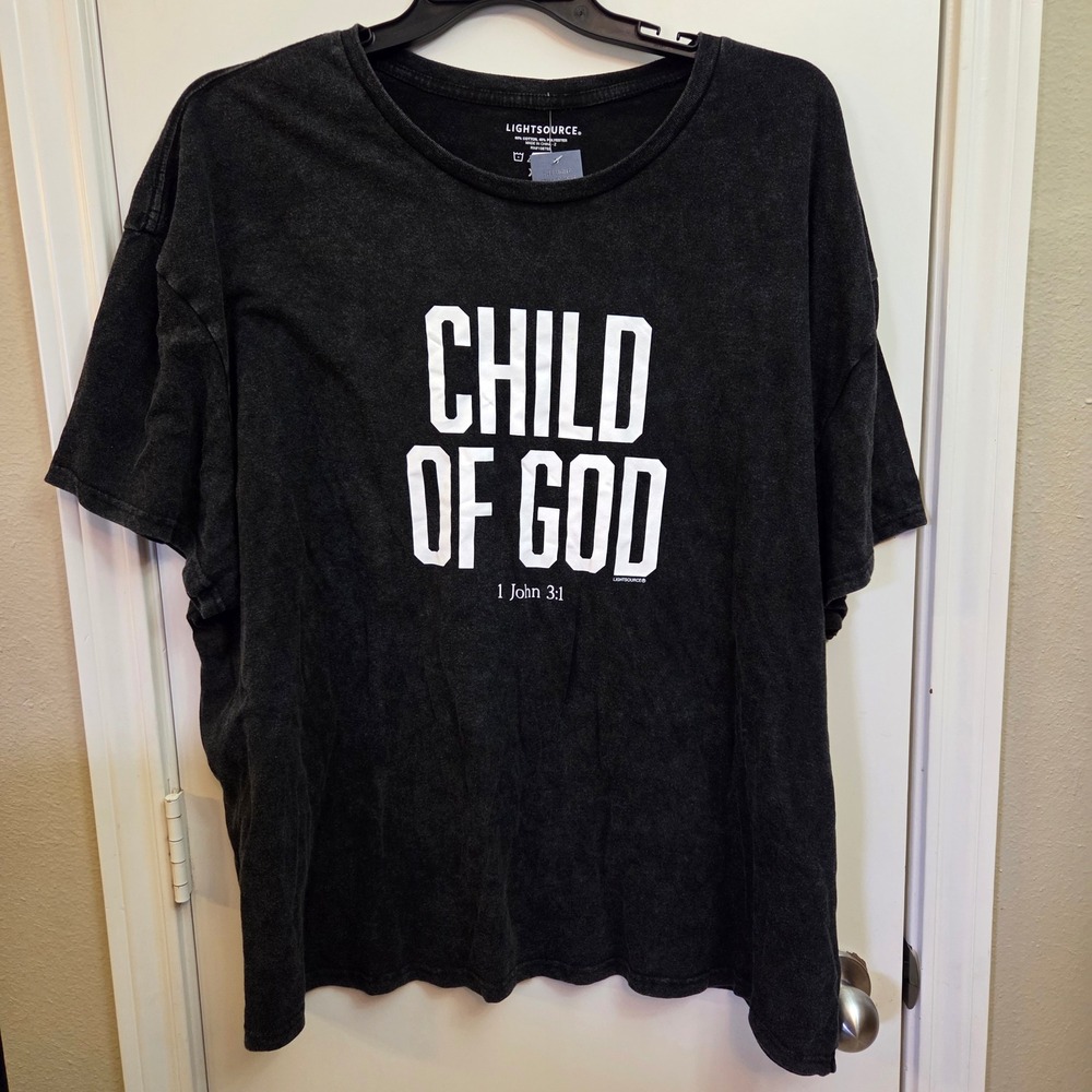 LightSource Child of God 1 John 3:1 Boxy Graphic Tee XXL Charcoal Mineral Wash